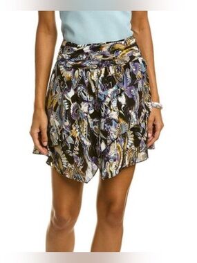 IRO Domien Silk-Blend Skirt Size 40 Abstract Floral Paisley Ruffle Asymmetrical